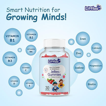 LITTLOO Multivitamin Gummies for Kids | Essential Daily Nutrition for Growing Minds | 30 Strawberry Flavoured Gummies for Improved Energy and Immunity - Pack of 1