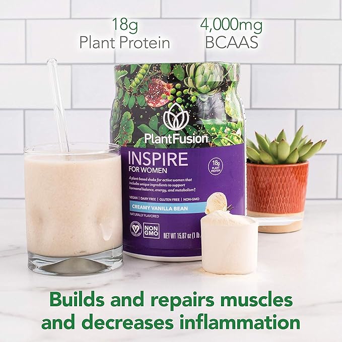 PlantFusion Inspire Plant Protein Powder for Women - Low Carb Protein Powder for Lean Muscle Support - Keto, Gluten Free, Soy Free, Non-Dairy, No Sugar, Non-GMO - Creamy Vanilla Bean 1 lb