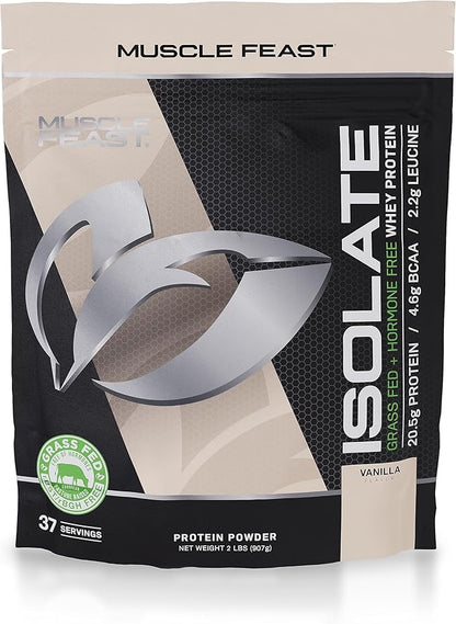 Muscle Feast Grass-Fed Whey Protein Isolate, All Natural Hormone Free Pasture Raised, Vanilla, 2lb