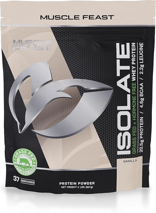 Muscle Feast Grass-Fed Whey Protein Isolate, All Natural Hormone Free Pasture Raised, Vanilla, 2lb