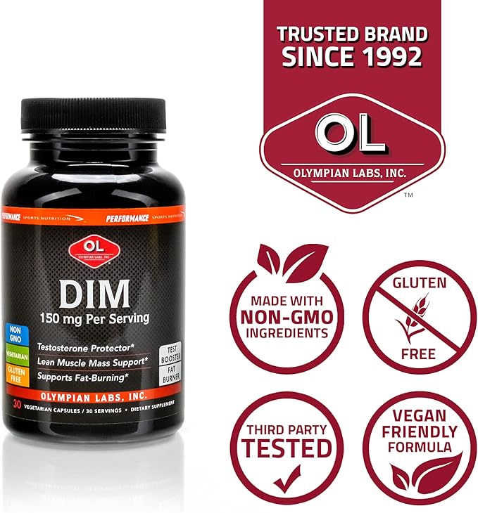 Olympian Labs DIM 150mg - DIM Diindolylmethane Supplement Capsules Supporting Hormone Balance, Clear Skin, PCOS, & Aid in Fitness Regimes - 30 Capsules (30 Day Supply)