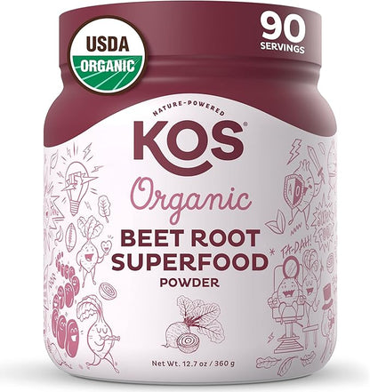 KOS Organic Beet Root Powder - USDA Certified, Non-GMO, Gluten & Soy Free - 90 Servings