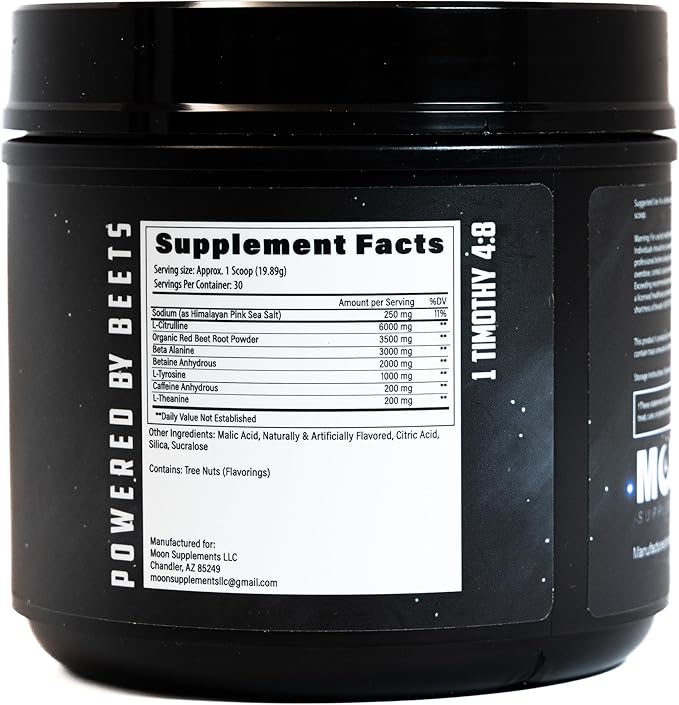 Potent Focus Blend - Tiger's Blood Flavor - Organic Red Beet Root Powder Base Pre Workout - L-Citrulline, Beta Alanine, L-Tyrosine, L-Theanine, Betaine Anhydrous