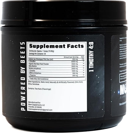 Potent Focus Blend - Tiger's Blood Flavor - Organic Red Beet Root Powder Base Pre Workout - L-Citrulline, Beta Alanine, L-Tyrosine, L-Theanine, Betaine Anhydrous