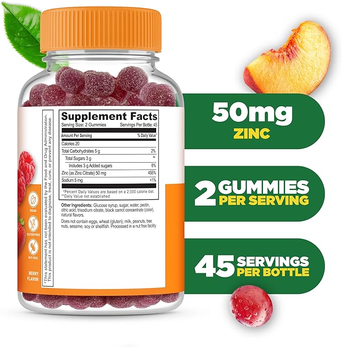 Lifeable Zinc Gummies | 50mg | Great Tasting Natural Flavor Zinc Vitamins | Gluten Free, Vegetarian, GMO-Free Zinc Chewable | for Immune Support | 90 Gummies