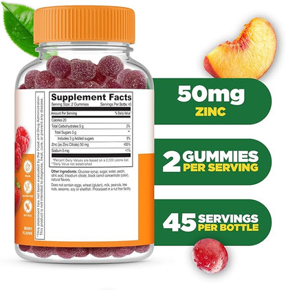 Lifeable Zinc Gummies | 50mg | Great Tasting Natural Flavor Zinc Vitamins | Gluten Free, Vegetarian, GMO-Free Zinc Chewable | for Immune Support | 90 Gummies
