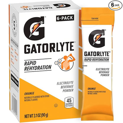 Gatorlyte Electrolyte Beverage Powder, Orange, Makes 20 Fl Oz, 3.1 ounce (Pack of 6)
