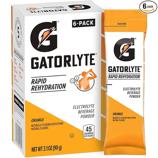 Gatorlyte Electrolyte Beverage Powder, Orange, Makes 20 Fl Oz, 3.1 ounce (Pack of 6)