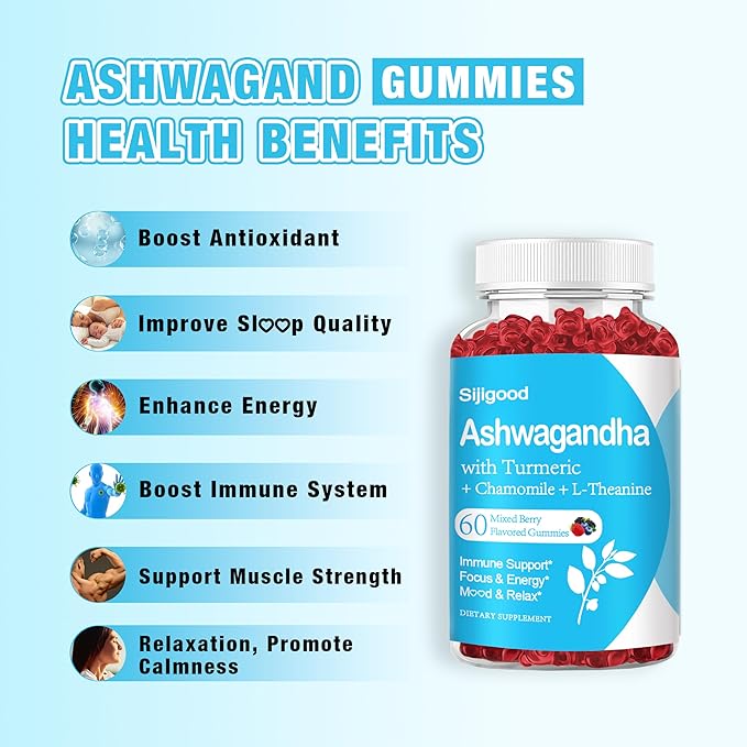 Ashwagandha Gummies with L-theanine, 2500mg Ashwa Root Supplement Gummy for Women Men, 60 Mixed Berry Flavored Gummies