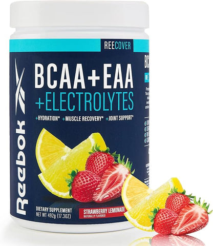 Reebok ReeCover BCAA + EAA + Electrolytes | 8g EAAs, 5g BCAAs, Hydration Matrix | Muscle Recovery, Strength | Post-Workout Support | 30 Servings | Strawberry Lemonade