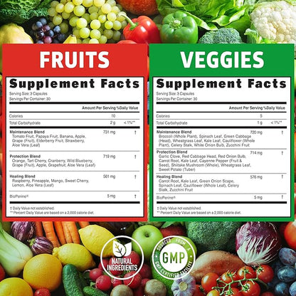 N1N Premium Super Fruits & Veggies Supplement, 180 Caps, Whole Food & Natural Superfood for Women, Men & Kids - Packed with Aloe Vera, Vitamins & Minerals