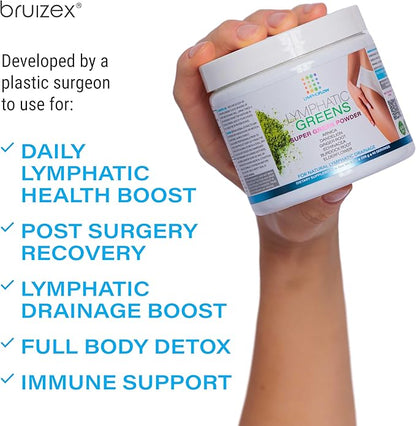 Lymphatic Greens: Superfood Powder Supplement, Vegan Greens Powder Supports Lymphatic System Health, Post Surgery Recovery for Liposuction, BBL & Lipedema, Body Detox, 8 OZ