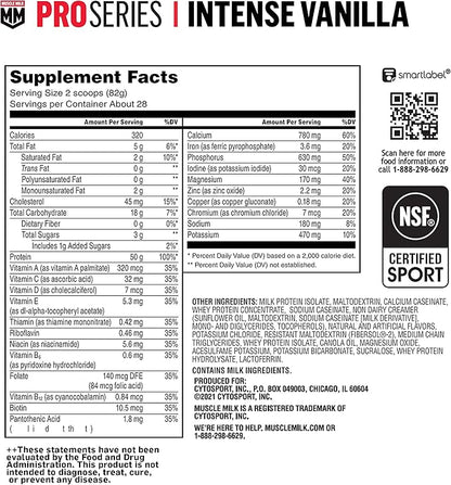 Muscle Milk Pro Series Protein Powder Supplement, Intense Vanilla, 5 Pound, 28 Servings, 50g Protein, 3g Sugar, 20 Vitamins & Minerals, NSF Certified for Sport, Workout Recovery, Packaging May Vary