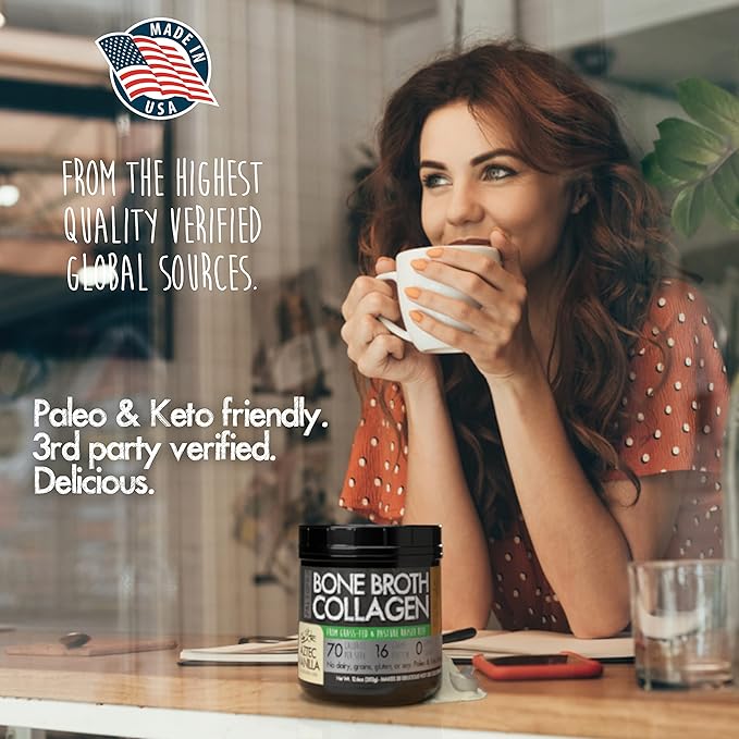 PaleoPro Bone Broth Collagen w/Turmeric Root (Ancient Cacao) Grass-Fed & Pastured Beef Collagen | Gluten Free, Dairy Free, No Sugar, Soy, Grains or Net Carbs |Paleo & Keto Friendly (20 Servings)