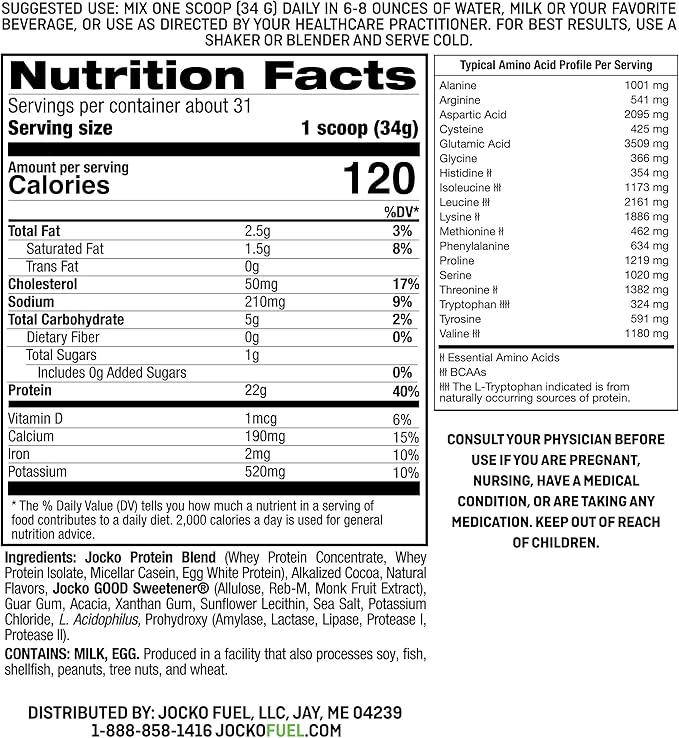 Jocko Mölk Whey Protein Powder 22g Sugar Free Monk Fruit Blend - Muscle Recovery & Growth, Packaging May Vary (31 Servings, Mint Chocolate)