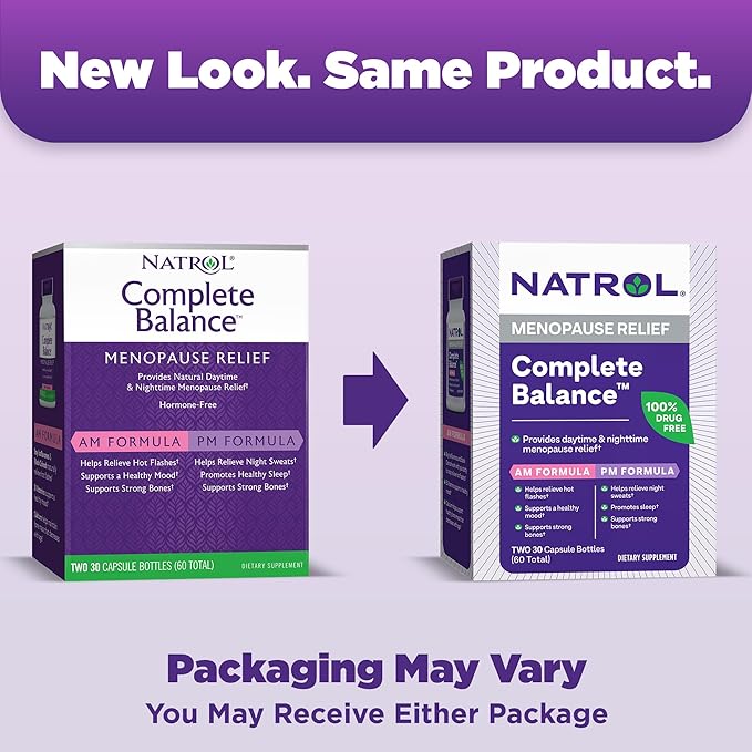 Natrol Complete Balance, Dietary Supplement for Menopause Relief, A.M./P.M. Menopause Relief for Women, 60 Capsules, Up to a 30 Day Supply