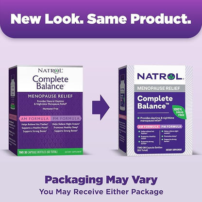 Natrol Complete Balance, Dietary Supplement for Menopause Relief, A.M./P.M. Menopause Relief for Women, 60 Capsules, Up to a 30 Day Supply