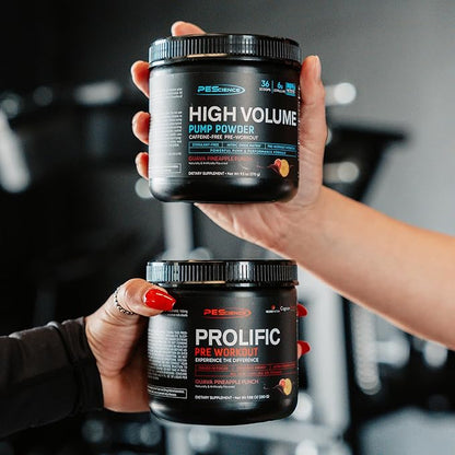 PEScience High Volume Nitric Oxide Booster Pump Pre Workout Powder, Guava Pineapple Punch, 36 Scoops, Caffeine Free