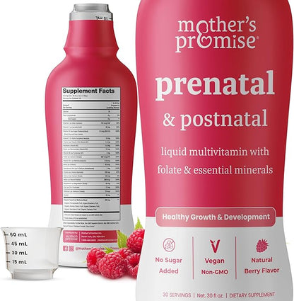 Mother's Promise Prenatal & Postnatal Multivitamin for Women | Sugar Free Liquid Prenatal Vitamins for Women with Folate, Choline & Organic Fruits for Preconception, Pregnancy & Nursing | Vegan