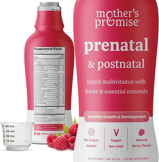 Mother's Promise Prenatal & Postnatal Multivitamin for Women | Sugar Free Liquid Prenatal Vitamins for Women with Folate, Choline & Organic Fruits for Preconception, Pregnancy & Nursing | Vegan
