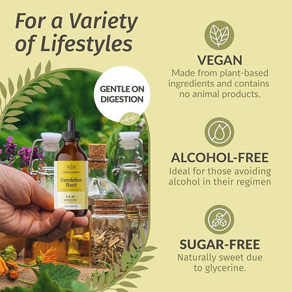 HERBAMAMA Dandelion Root Extract - Dandelion Tincture Vegan Liver Health Supplements - Dandelion Root Liver and Kidney Cleanse Drops - Alcohol & Sugar-Free, 56-Day Supply
