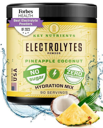 KEY NUTRIENTS Multivitamin Electrolytes Powder No Sugar - Tropical Pineapple Coconut Electrolyte Powder - Endurance & Energy Supplement - Hydration Powder - No Calories - 90 Servings - Made in USA