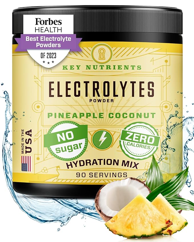 KEY NUTRIENTS Multivitamin Electrolytes Powder No Sugar - Tropical Pineapple Coconut Electrolyte Powder - Endurance & Energy Supplement - Hydration Powder - No Calories - 90 Servings - Made in USA