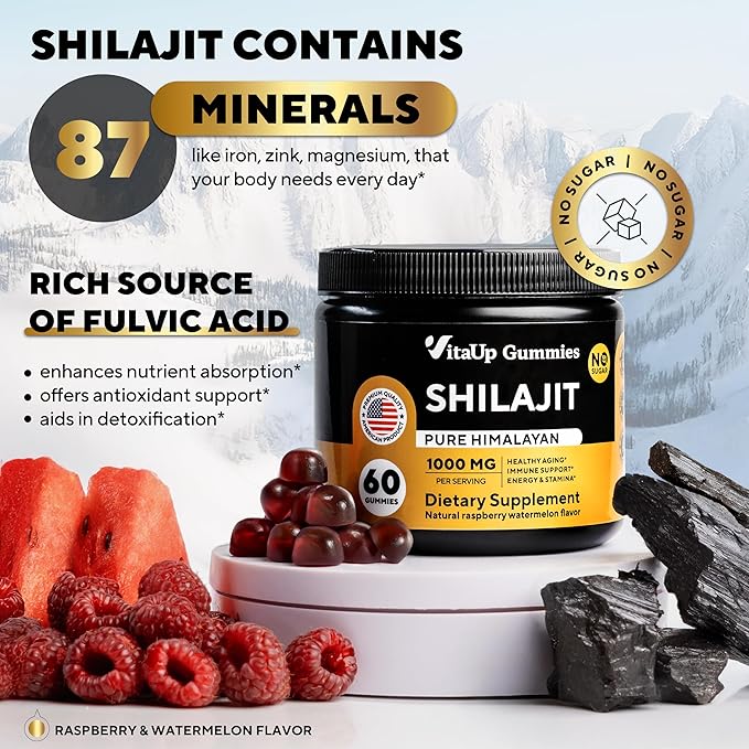 Shilajit Gummies - Himalayan Shilajit Gummies for Men & Women 1000mg - Sugar Free Shilajit Gummies - Natural Shilajit for Men Gummies - Healthy Aging, Immune, Energy Support - 60 Count
