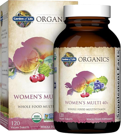 Garden of Life Organics Vitamins for Women 40 Plus - 120 Tablets, Womens Multi 40 Plus, Vegan Vitamins for Women Over 40, Hormone & Breast Health Support Blend, Whole Food Womens Multivitamin
