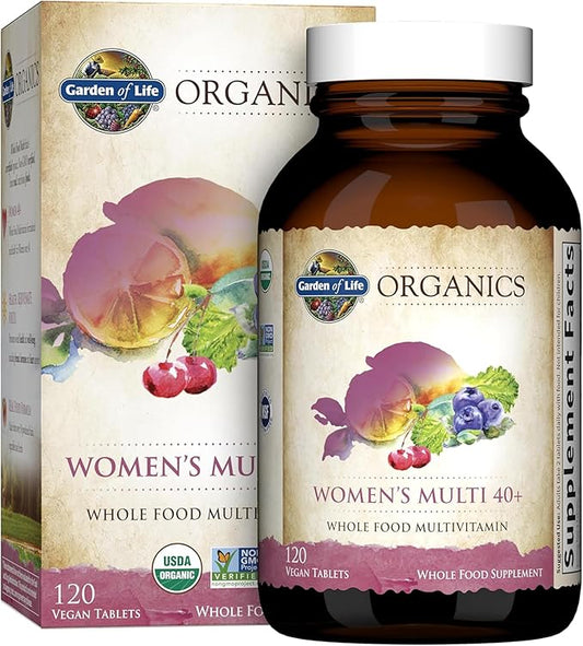 Garden of Life Organics Vitamins for Women 40 Plus - 120 Tablets, Womens Multi 40 Plus, Vegan Vitamins for Women Over 40, Hormone & Breast Health Support Blend, Whole Food Womens Multivitamin