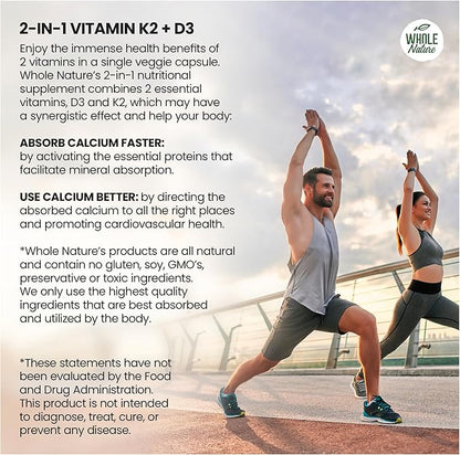 K2 D3 Vitamin Supplement with BioPerine - Vegan Calcium with Vitamins K and D - Advanced D3K2 VIT 5000 IU - 60 Vegan D3 Plus K2 MK-7 Complex Nutritional Capsules for Heart & Bone Health (1