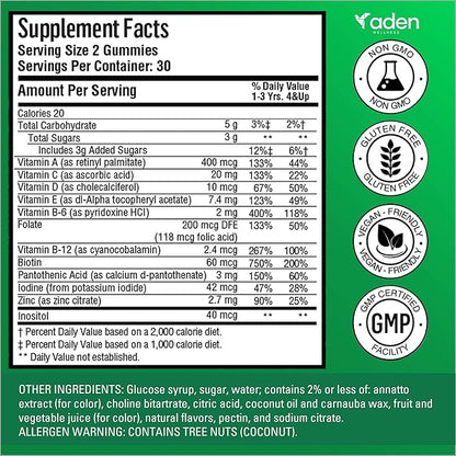 Multi B Vitamin Gummies for Kids - with B-Complex B6 B12 B9 (Folate) B7 (Biotin) B5 (Pantothenic Acid), A, C, D, E, Zinc, Iodine, Inositol – Energy, Nervous System, Immunity Support