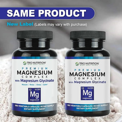 Trio Nutrition Magnesium Complex 90 Day Supply 420 mg | Calm, Relax, Stress Relief, and Muscle Recovery |Magnesium Glycinate Supplement with Vitamin B6 for Rapid Absorption*
