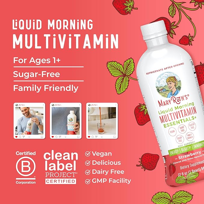 MaryRuth Organics Multivitamin for Women Men & Kids | Sugar Free | Vegan | Vitamin A, C, D, E, B12, Zinc | Daily Vitamins for Kids, Men, Women| Energy & Beauty Booster Multimineral | 32 Fl Oz