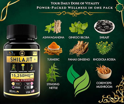 8-in-1 Vitality Bundle | Pure Himalayan Shilajit with Rhodiola, Ashwagandha, Ginseng, Ginkgo Biloba, Turmeric, Cordyceps & Stinging Nettle for Full Body Wellness | Boost Immunity & Enhance Energy