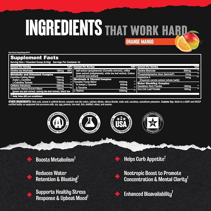 Animal Cuts Thermogenic Fat Burner Powder - Weight Loss for Women and Men for Metabolism, Energy, Focus, and Nootropic Brain Support with Ketones Appetite Suppressant - Orange Mango Flavor