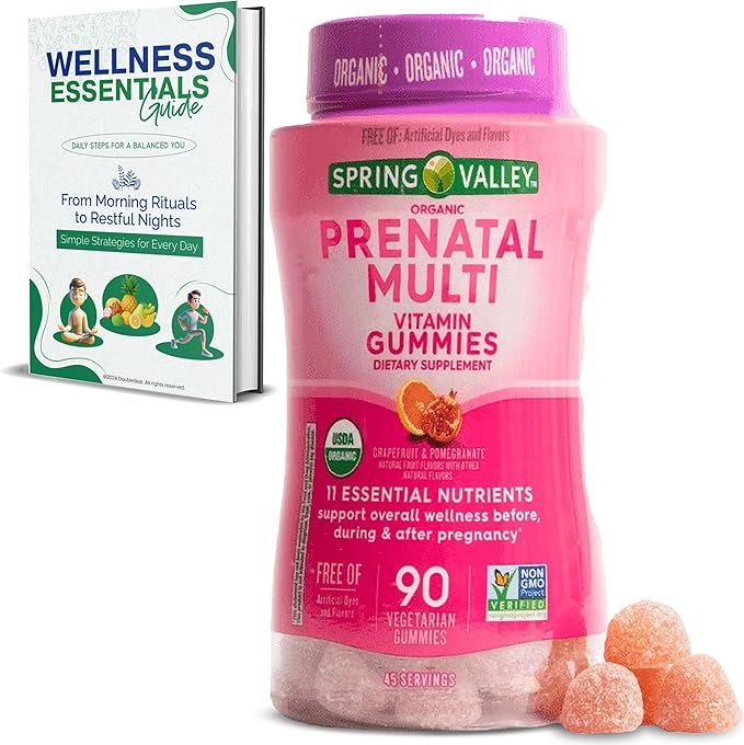 Prenatal Multivitamin Gummies, 90 Count | Non-GMO, Grapefruit & Pomegranate Flavor, 11 Essential Vitamins & Minerals, Including Vitamins A, B12, C, D, E, Niacin, Biotin, Zinc & Folate, Gluten-Free