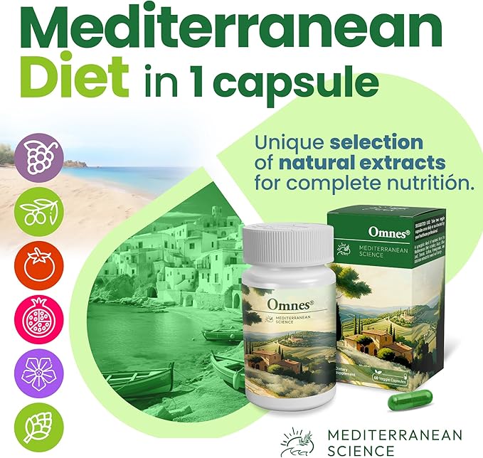 Omnes | Complete Multivitamin | Natural Extracts from Premium Mediterranean Diet Ingredients | +12 Vitamins and Minerals | Nutrition, Antioxidants, Energy | 60 Capsules