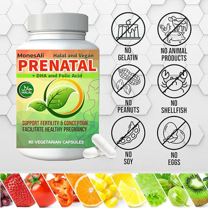 Prenatal Vitamins for Women, Halal Prenatal Vitamins for Women, Prenatal Vitamins with DHA and Folic Acid, Vegan Prenatal, Gelatin Free Prenatal Vitamins, Womens prenatal multivitamin