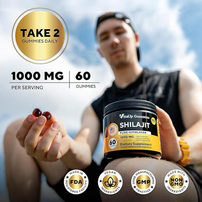 Shilajit Gummies - Himalayan Shilajit Gummies for Men & Women 1000mg - Sugar Free Shilajit Gummies - Natural Shilajit for Men Gummies - Healthy Aging, Immune, Energy Support - 60 Count
