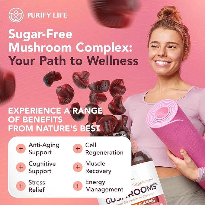 Sugar-Free Mushroom Complex Gummies - Potent 10x Mushroom Supplement with Lions Mane, Chaga, Reishi, Cordyceps (2500mg) Natural Stress Support Calm Gummies, Nootropic Focus Gummies, No Sugar or Pills