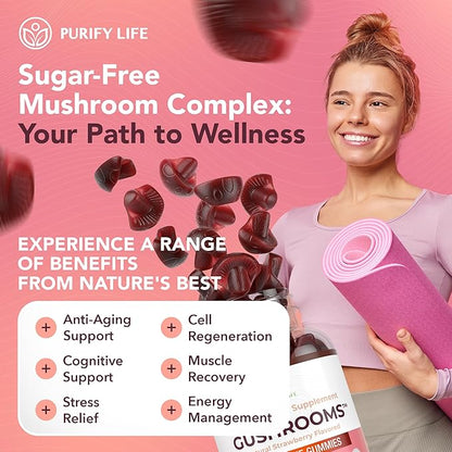 Sugar-Free Mushroom Complex Gummies - Potent 10x Mushroom Supplement with Lions Mane, Chaga, Reishi, Cordyceps (2500mg) Natural Stress Support Calm Gummies, Nootropic Focus Gummies, No Sugar or Pills