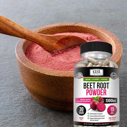 Kaya Naturals Premium Organic Beet Root Powder Supplements - Promotes Healthy Circulation and Nitric Oxide Flow - Non-GMO and Gluten Free - 30 Count
