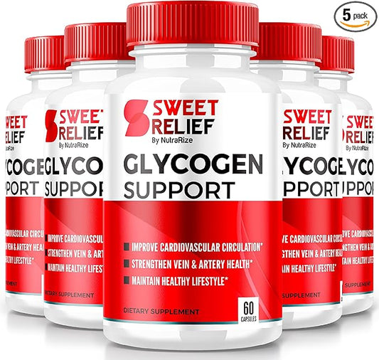 (5 Pack) Sweet Relief Glycogen Support - Sweet Relief Glycogen Capsules, Sweet Relief Blood Vessel Cleaner, Advanced Formula for Overall Wellness, Reviews (300 Capsules)