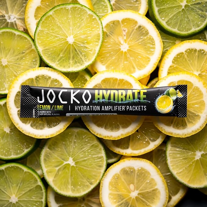 Jocko Fuel Hydrate Electrolytes Powder Packets Low Sugar - Hydration Amplifier Packets for Recovery, Dehydration, & Exercise - with Vitamins B6, B12 & C (16 Packets) Lemon Lime