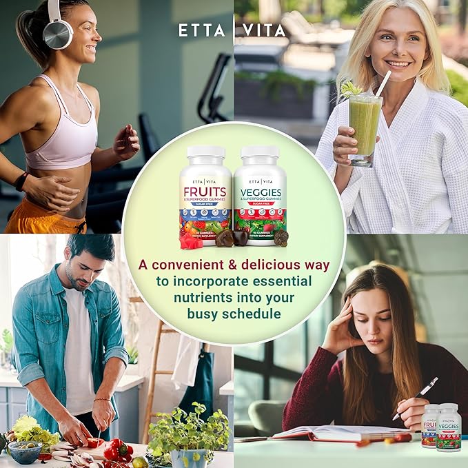 Everyday Debloat & Detox Sugar-Free Fruits and Veggies Gummies - Energy Support with Superfood Fruit and Vegetable Supplement (120 Chews) Cruelty-Free, Vegan, Gluten-Free, Fruit and Vegetable Vitamin