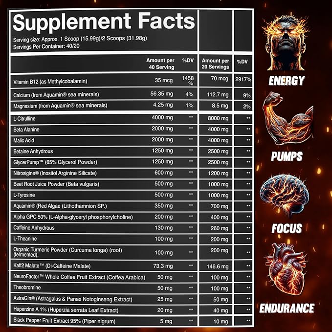 Scorched Earth Pre Workout Powder - Energy & Focus with Dual-Source Caffeine, Nootropics | Pumps from Citrulline, Beta Alanine, Nitrosigine®, GlycerPump™ (Tiger's Blood)