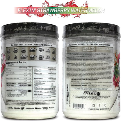 PMD Sports Pump Fuel All in Insanity - Ultimate Muscle Pump Supplement & Pre Workout Powder - Maximum Energy and Focus with Premium Creatine, Beta Alanine & More - Strawberry Watermelon (20 Servings)