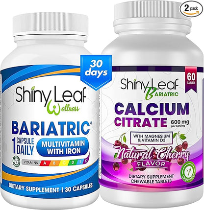 Bariatric Multivitamin with Iron Once-a-Day and Cherry Chewable Calcium Citrate for Post Bariatric Surgery Including Gastric Bypass and Sleeve (1 Month)