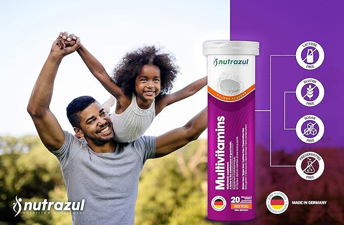 nutrazul Multivitamin Effervescent Tablets | 60 Tablets | Immune Support with 9 Essential Vitamins | Perfect for Daily Wellness for Adults & Kids | Orange Flavor